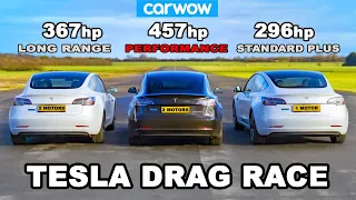 Tesla Model 3 DRAG RACE *Performance v Long Range v Standard Plus*