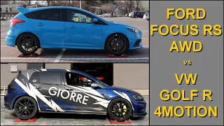 SLIP TEST - Ford Focus RS AWD vs Volkswagen Golf R 4Motion - @4x4.tests.on.rollers