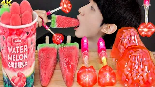 ASMR ICE CREAM RED PARTY DESSERTS CANDY JELLY MUKBANG EATING SOUNDS