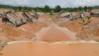 Part175| Amazing Big Landfill Project Best Komatsu Dozers Pushing Stone Filling Land With Dump Truck