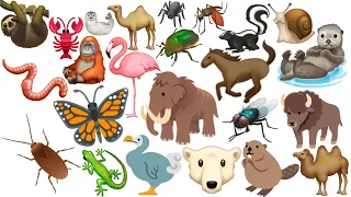 Mixed Emoji 90 - Animals 🦬🐎🪰🪳🦟🪲🦥🦞🦤🐻‍❄️🦩🪱🦨🦦🦫🐫🐪🦎🦋🕷️🐌🦭🦧🦣