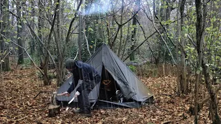 Solo Camping with a Woodstove in Heavy Rainstorm