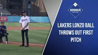 Lakers Draft Pick Lonzo Ball Throws Out First Pitch At Dodger Stadium