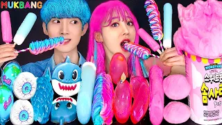 ASMR ICE CREAM PINK BLUE PARTY DESSERTS JELLY CANDY MUKBANG EATING SOUNDS