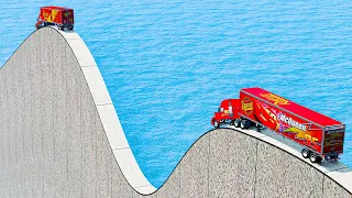 Mack Truck vs Mack Truck FUEL vs Impossible Wave Bridge Vs Deep Water - BeamNG.Drive