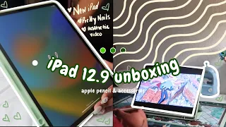 m2 ipad pro 12.9” unboxing 2023  🧸 | apple pencil, aesthetic cases & accessories  | apple unboxing