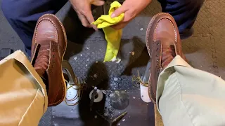 Shoe Shine ASMR, Red Wing 1907 How To Clean and Condition the Leather