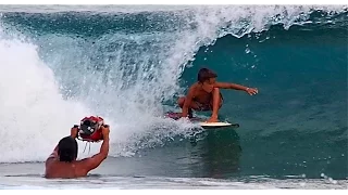 View from 3 and a half feet, 6 year old surfer Kai Kai Alcala