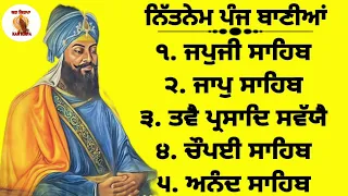 ਪੰਜ ਬਾਣੀਆ /੧. ਜਪੁਜੀ ਸਾਹਿਬ ੨. ਜਾਪੁ ਸਾਹਿਬ ੩. ਤਵੈ ਪ੍ਰਸਾਦਿ ਸਵੱਯੈ ੪. ਚੌਪਈ ਸਾਹਿਬ ੫. ਅਨੰਦ ਸਾਹਿਬ /Nitnem