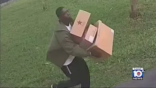 Porch pirate caught on camera stealing packages from homes in Broward