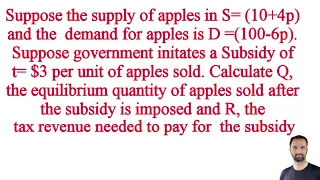 impact of per unit subsidy on the equilibrium price & the  tax revenue used to pay for the subsidy