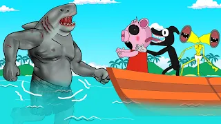 Siren Head Gold x Cartoon Dog vs Big Shark | Roblox Piggy Animation | GV Studio