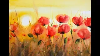 Watercolor Field of Poppies Painting Demo