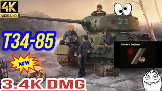 T34-85: 3.4k Dmg | 3 Mark - WOT Replays 4K HD