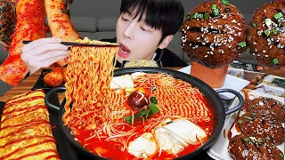 MUKBANG ASMR | KOREAN FIRE NOODLES & FRIED EGG SPAM & mushroom, Kimchi ! KOREAN FOODS