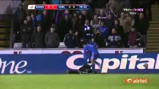 Eden Hazard Red Card Kicked ball boy on stomach semi final Capital one cup 2013