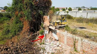 First Starting Opening new project Team work Dump truck Unloading soil Fill Land/Bulldozer pushing.