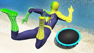 GTA 5 Water Ragdolls Green-Yellow Spiderman Jumps/Fails (Euphoria Physics | Funny Moments)