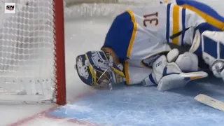 Eric Comrie Eventually Leaves Game After Rasmus Dahlin Knocks Mathieu Joseph Into Him