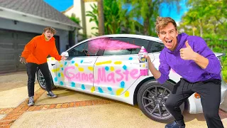 TESLA Destroyed!! (Paint Prank on Best Friends Car)