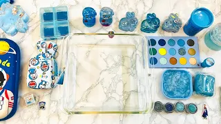 Blue slime mixing 🩵💙!! Mixing makeup into slime🌈