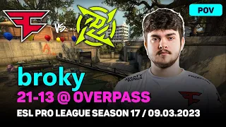 CSGO POV FaZe broky (21-13) vs NIP (OVERPASS) @ ESL Pro League Season 17 / Mar 9, 2023