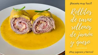 ROLLITOS DE CARNE RELLENOS DE JAMÓN Y QUESO🍖 Receta Fácil en OLLA LENTA y Tradicional🤤