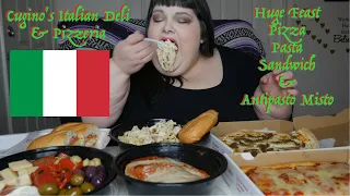 Cugino's Huge Italian Feast Mukbang * White Pizza * Fettucine Alfredo * Antipasto Misto * Cannoli