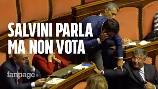 Matteo Salvini show in Senato, ma al momento del voto è assente per parlare in Tv