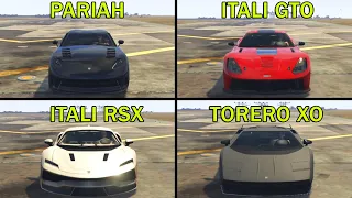 GTA 5 Online: PARIAH vs ITALI GTO vs ITALI RSX vs TORERO XO (Drag Race)