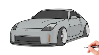 How to draw a NISSAN 350Z 2002 / drawing nissan 350 fairlady z nismo 2005 stance car