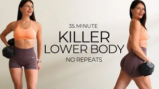 35 MIN LEGS AND GLUTES DUMBBELL STRENGTH WORKOUT- No Repeats | No Jumping