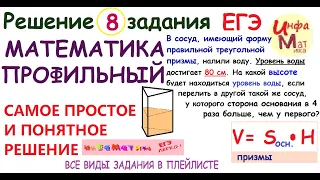 8 задание ЕГЭ по математике профиль.В сосуд, имеющий форму правильной треугольной призмы, налили