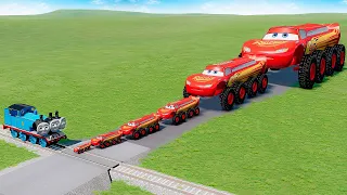 Big & Small Lightning Mcqueen with BTR Wheels vs Thomas The train Engine with Triple Head in BeamNG