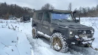 Мерседес Гелендваген на 39" и УАЗ. Бездорожье на дне озера