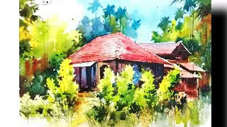 A group of konkan house in watercolour/by Rahul/inspire from my guru Milind mulick sir.