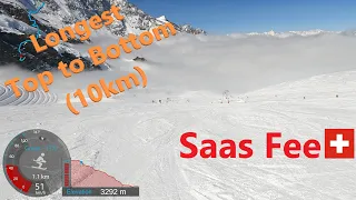 [4K] Skiing Saas Fee, 10km Longest and Easiest Top to Bottom, Wallis Switzerland, GoPro HERO9