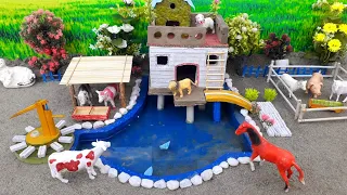 DIY tractor Farm Diorama with mini house for animals |  house for cow,pig | mini hand pumb |minijugy
