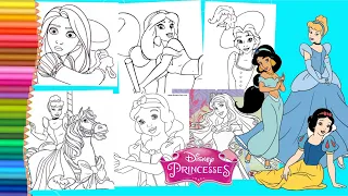 Coloring Disney Princesses Cinderella Ariel Belle Snow White Aurora Rapunzel - Coloring Pages