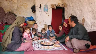 Living Underground : Family meal in a cave | Village life Afghanistan