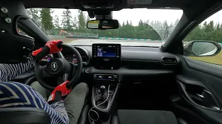 GR Yaris track driving in the rain.