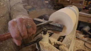 WHITE OAK CANDLEHOLDER on lathe.