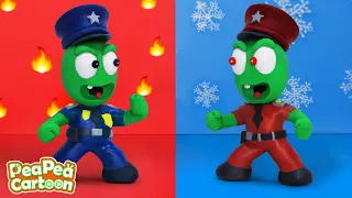 Pea Pea Police in Hot and Cold Room Challenge - Police Cartoon