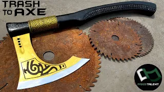 RUSTED Wood Cutting SAW Blade Turned into a Razor Sharp WAR AXE