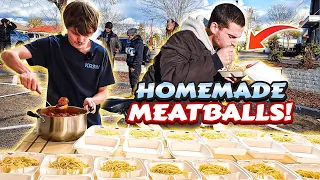Making Spaghetti And Meatballs For Homeless People