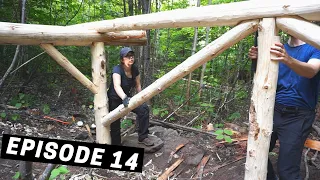 Building A Log Cabin | Ep. 14 | Building a rustic porch frame with logs from our land