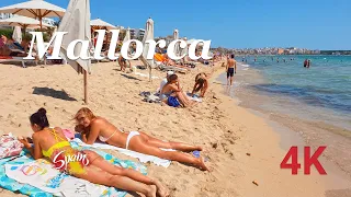 Pešia prehliadka Platja de S'Arenal, časť 2, prechádzka po pláži, Mallorca, Španielsko 4k