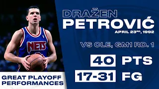 🙌 DRAŽEN PETROVIĆ | GREAT PLAYOFF PERFORMANCES - 40 point explosion 💥 v CLE on 23rd April, 1992