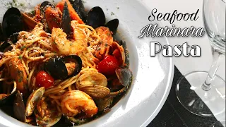 SEAFOOD PASTA MARINARA RECIPE |  HOW TO COOK SPAGHETTI IN 30 MIN. | ASMR COOKING | @EvelynsPlate