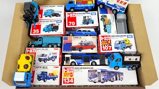 【はたらくくるま】青色トミカを箱に戻します☆パトカー救急車 Return the "Blue Tomica" to the box. workcar